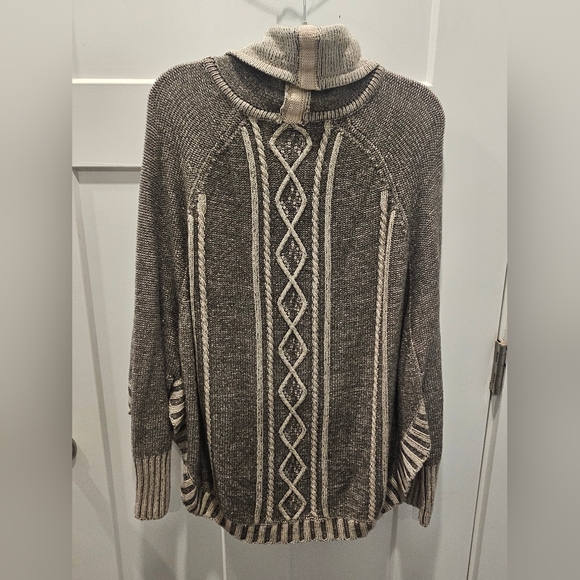 YOON Wool Cashmere Blend Cable Knit Turtleneck Sweater Brown Cream M/L - Picture 4 of 10